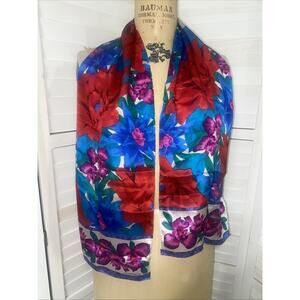 Liz Claiborne Vintage 80s 90s 100% Silk Scarf Rectangle 52” X 10” Made In Japan